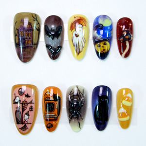 Faux ongles Qianya Halloween à pression, design 3D fantôme, araignée, toile de chauve-souris, acrylique brillant, réutilisables, cadeau de fête - Product Image 3