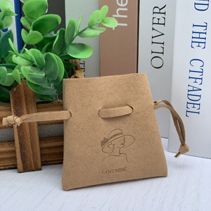 JUNE Fashion <b>Drawstring</b> Suede Microfiber Jewelry Dust Pouch Bag with Deboss Logo for Earrings, Necklace, and <b>Bracelet</b> - Product Image 1