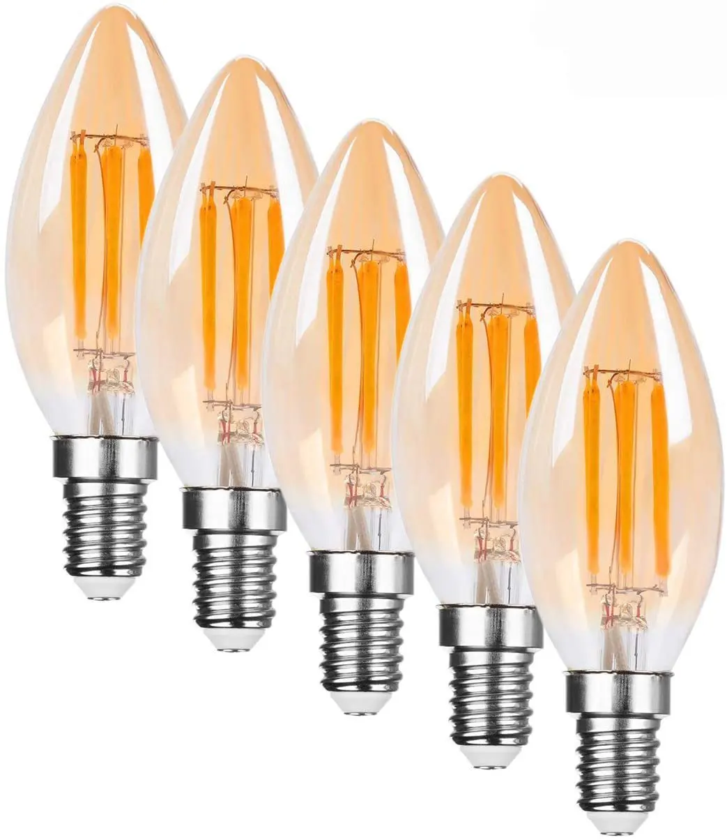 C35 전구 LED 필라멘트 라이트 E14 다크 브라운 2W4W6W 앰버 전구 텅스텐 필라멘트 캔들 램프 220v 따뜻한 빛