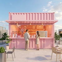 Restaurant-bar modulaire préfabriqué en conteneur rose, boutique, cuisine, cabine 20ft 40ft pour magasin de restauration rapide