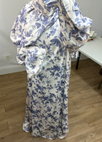 Abaya islamique pour femmes R-872, élégante, en mousseline de soie, longueur cheville, manches longues, coupe ample, motif floral, style Dubaï