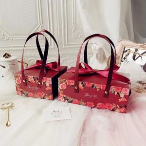 IMEE Luxury Fancy Square rettangolo alto blu floreale maespanine Cupcake Candy biscotto torta cottura sacchetto regalo scatola pieghevole con nastro - Product Image 4