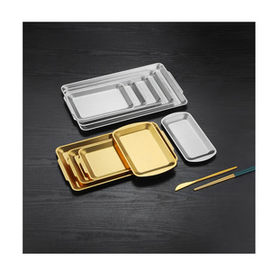 Migao Stainless Steel Rectangular Plate <b>Set</b> For Hotel Meals And Snacks With Double Handles In Gold And <b>Silver</b> - Product Image 4