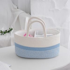 Cesta de almacenamiento de cuerda de algodón plegable de gran capacidad, organizador plegable para pañales de bebé con divisor - Product Image 6
