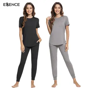 Benutzer definierte weiche Sommer Kurzarm T-Shirt Pyjama Damen Nachtwäsche T-Shirt Bambus Lounge wear Pyjamas für Frauen Set
