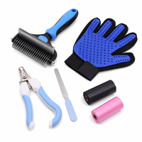 Kit complet de soins pour animaux de compagnie : Brosse anti-poils, Peigne démêlant six pièces, Gant, Coupe-griffes, Lime à ongles, Sacs de collecte des déchets