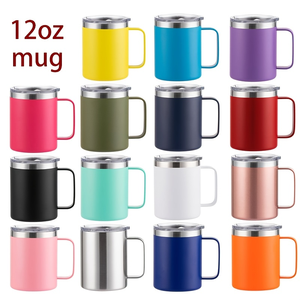 Mug à café isotherme en acier inoxydable à double paroi de 12 oz (354 ml) avec poignée et couvercle, réutilisable, pour le camping et le bureau - Product Image 3