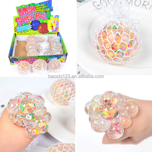 Pelota antiestrés de malla de 6 cm con cuentas de colores en forma de rodaja de fruta, juguete de apriete con agua para aliviar el estrés, para niños y adultos - Product Image 2