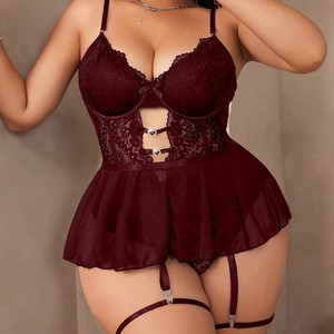 Sous-vêtements sexy grande taille <span class=keywords><strong>pour</strong></span> fille ronde, combinaison sexy en dentelle européenne et américaine, <span class=keywords><strong>porte</strong></span>-jarretelles rouge, pyjama, ensemble de pyjama 8983 - Product Image 2