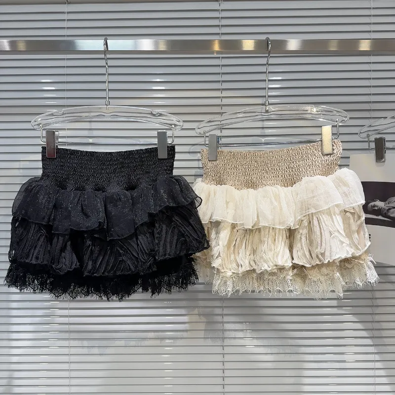 Mini-jupe d'été en dentelle pour femmes Sweet Hot Girl Cake Pettiskirt Natural Waist A Line Ladies Elegant Skirt