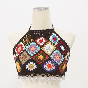 <span class=keywords><strong>Gilet</strong></span> en <span class=keywords><strong>crochet</strong></span> fait main bohème avec perles hauts à franges femmes accessoires de bain - Product Image 3