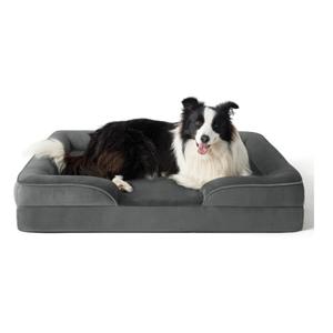 Cama de perro de espuma viscoelástica ortopédica de felpa gris personalizada al por mayor, cama de mascota rectangular no masticable con almohada de <span class=keywords><strong>4</strong></span> lados - Product Image 1
