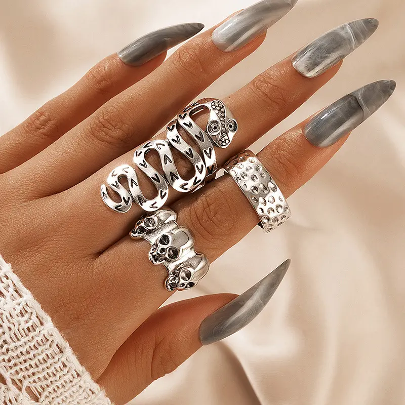Fashion silver ring skull set for women Wholesale N2110276