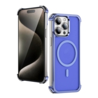 Casing Ponsel Magnetik TPU Aluminium Berlapis Elektroplating Tanpa Bingkai untuk 15 ProMax 14 13, Rasa Kulit Matte, Tahan Guncangan