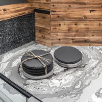 Set de table en ardoise naturelle écologique au design moderne, style zen asiatique, épaisseur 4 mm, résistant à la chaleur, rond, noir, pour la maison et la restauration