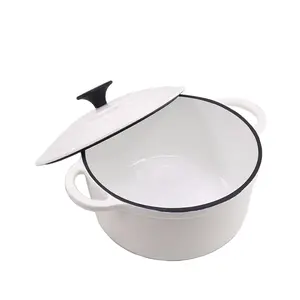 Venta caliente utensilios de cocina 20/22/24/26/28CM hierro fundido esmaltado 5 cuartos de galón blanco mate cubierto redondo Horno Holandés