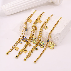 Pulsera de Acero Inoxidable Chapada en Oro de 18k, Diseño Doble Capa, Cadena Cubana Plana y Gruesa, para Mujer, Nueva, ODM - Product Image 1