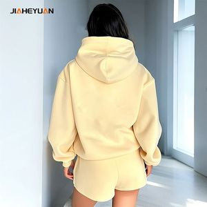 Conjunto <span class=keywords><strong>de</strong></span> sudaderas con capucha y pantalones cortos <span class=keywords><strong>de</strong></span> alta calidad con hombros caídos, conjunto <span class=keywords><strong>de</strong></span> chándal <span class=keywords><strong>de</strong></span> dos piezas holgado <span class=keywords><strong>de</strong></span> lana personalizado, ropa <span class=keywords><strong>de</strong></span> mujer - Product Image 3
