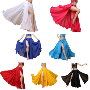 Falda Larga de Chifón con Abertura para Danza del Vientre, Unisex, con Flecos, en Existencia - Product Image 5