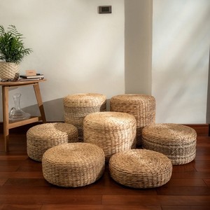 Puf Otomano Artesanal de Jacinto de Agua Blanco, Cojines Decorativos para Silla, Ecológicos - Product Image 6