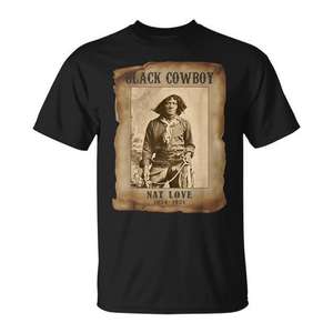 T-shirt noir Cowboy Nat Love Western 1854-1921, histoire de la mélanine noire - Product Image 1