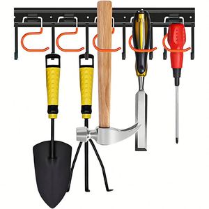 Garage <b>Tool</b> Organizer Wall Mount Shelf Yard Hanging Garage Garden Storage Rack Organization with 10 Adjustable <b>Hooks</b> and 4 Rails - Product Image 3