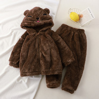 Automne hiver flanelle maison vêtements ensemble pour garçons et filles nouveaux pulls à capuche en fourrure mignonne et pyjamas avec fermeture à bouton pour les enfants