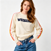 Pull en tricot personnalisé pour femme, col rond, rayures colorées, en laine/acrylique, décontracté, séchage rapide, respirant, OEM, vente en gros