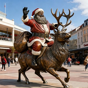 Adornos Navideños Decorativos, Estatua Gigante de Bronce de <span class=keywords><strong>Santa</strong></span> <span class=keywords><strong>Claus</strong></span>, Estatua de Bronce Personalizada de Papá Noel Montado en un Reno Navideño - Product Image 1