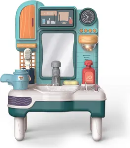 어린이 세차 싱크대 척 놀이 세트 싱크대가있는 욕실 화장대 거울 장난감 욕실 세면 도구로 현실적인 놀이 세트