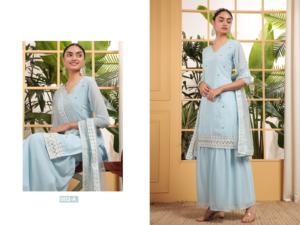 Ropa étnica, trajes Georgette Sharara totalmente cosidos con bordado de secuencia, boda elegante para ocasiones especiales - Product Image 6