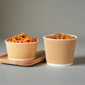Bol à soupe à salade jetable écologique personnalisé à paroi unique conception ondulation gobelet en papier kraft de qualité alimentaire avec revêtement en PE avec couvercle - Product Image 6