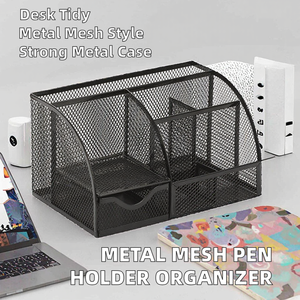Organisateur de bureau en métal perforé rond 9x9,8 cm, porte-stylos sans impression - Product Image 2