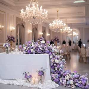 Flores artificiales de boda de fila larga púrpura alta para mesa de conferencias, sala de exposiciones, ventana y decoración de piso para bodas - Product Image 1