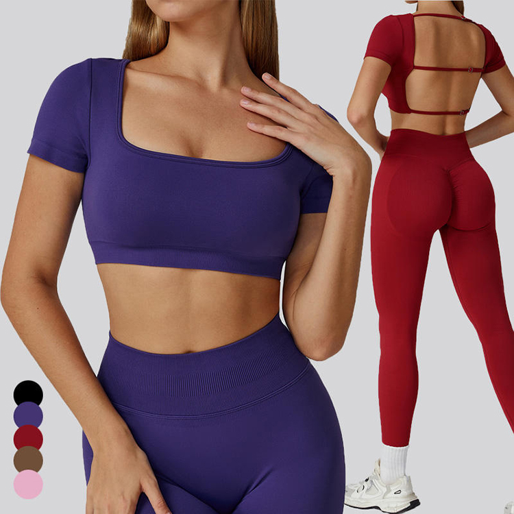 Women's Summer Short Sleeve Workout Yoga Crop Top with High Impact Padding