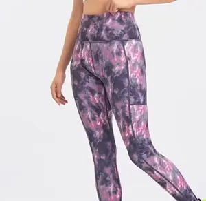 Calças justas esportivas personalizadas para treino de ginástica, legging de cintura alta fitness, yoga, tie-dye, manteiga, legging macio e macio