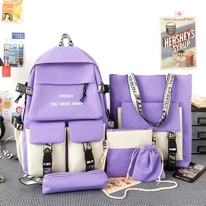 Nuevo conjunto de cinco piezas de mochila escolar de nailon, mochila de estilo coreano de moda, escuela secundaria, estudiante universitario, venta al por mayor de niñas - Product Image 4