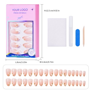 <span class=keywords><strong>Uñas</strong></span> Postizas Elegantes Color Rosa Nude con Línea Dorada Francesa, 32 Piezas, Diseño <span class=keywords><strong>de</strong></span> <span class=keywords><strong>Margaritas</strong></span>, <span class=keywords><strong>Uñas</strong></span> Postizas Hechas a Mano con Pegamento - Product Image 1