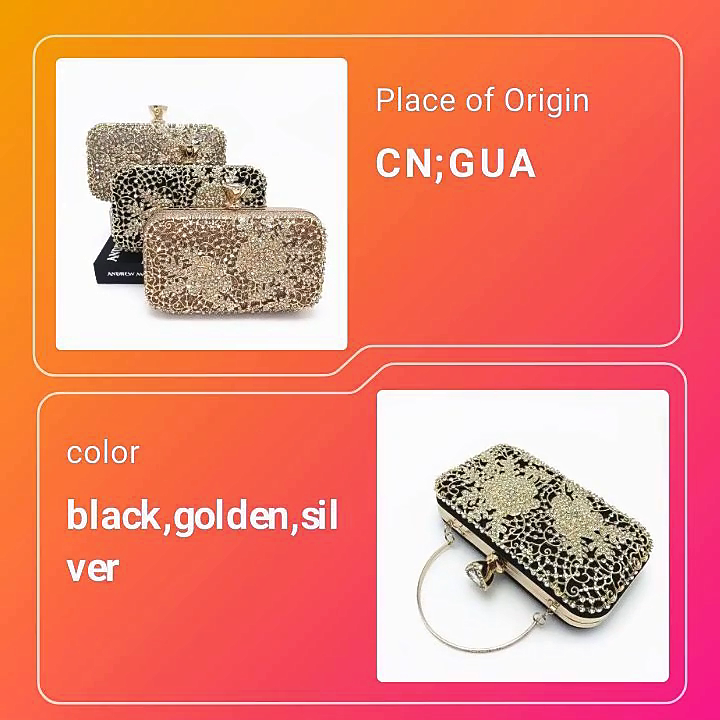 Borsa A Mano Clutch Donna Con Diamanti Metallo, Per Matrimonio E Feste, Con Catena UK - Foto 2