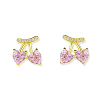 Schattige groothandel 925 sterling zilveren Koreaanse stijl sieraden 18k verguld fruit roze kersen oorringen voor meisjes