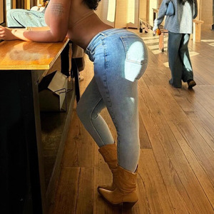 Jean pour femme taille mi-haute, coupe skinny, bleu clair, haute élasticité, style européen et américain, tailles 0XL 1XL 2XL 3XL 4XL 5XL - Product Image 2