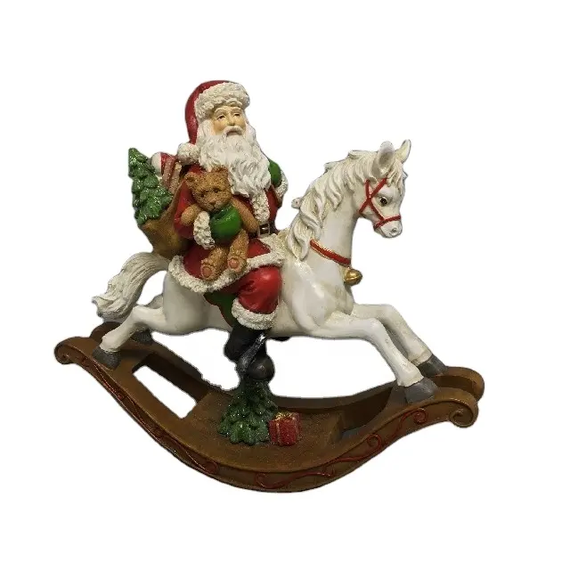 Resin Christmas Santa on Rocking Horse Decoration Table Ornaments