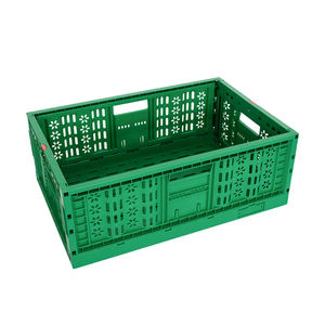 supermarket reusable collapsible and stacking plastic folding vented type storage crate box