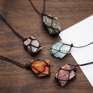Venta al por mayor de colgantes de piedras naturales de chakra en bruto con envoltura de alambre, accesorios de joyería de cristal, collares de moda. - Product Image 4