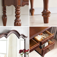 Coiffeuse moderne avec miroir, meuble de rangement de chambre en bois massif, armoire à maquillage de style américain pour usage domestique avec tabouret de maquillage
