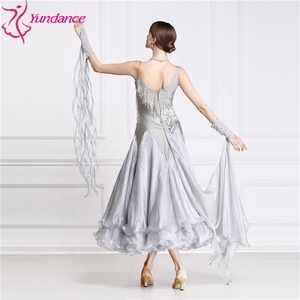 B-15110 hochwertige Strass Ballsaal <span class=keywords><strong>Tanz</strong></span> kleid Erwachsene Lyrical Grey Modern Dance Kostüm Kleid für den Wettbewerb - Product Image 6
