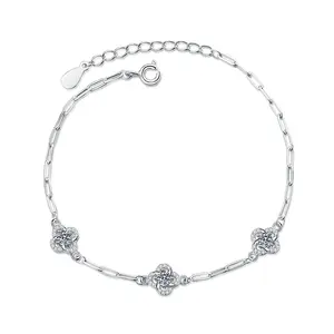 S925 Sterling Silver Bracelet Mosang Diamond Bracelet Four Leaf Grass 60 Cent D Color Mosang Stone Bracelet Female