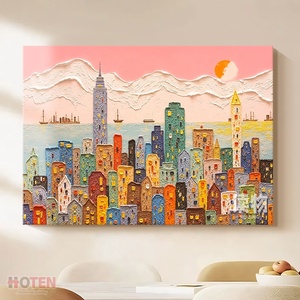 HOTEN <span class=keywords><strong>Peinture</strong></span> à l'huile abstraite de <span class=keywords><strong>paysage</strong></span> <span class=keywords><strong>urbain</strong></span>, texture peinte à la main sur toile, art original, décoration murale pour chambre/salon - Product Image 2
