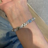 Pulsera de Cadena con Eslabones de Flores de Circonita Satinada, Proceso de Dibujo Plateado en Plata de Ley 925, Joyería Vintage