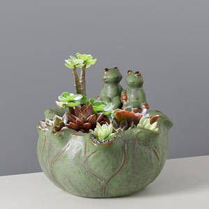 กบน่ารักคู่หนึ่ง, กระถางดอกไม้เซรามิก, เหรียญทองแดง, กระถางหญ้านาร์ซิสซัส, ดอกบัว, ชาม, ดอกบัว succulents - Product Image 2
